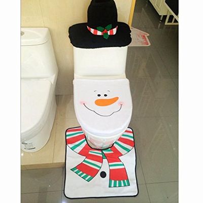 Christmas Decorations Toilet,Faber3 4PCS Set Fancy Snowman Toilet Seat Cover and Rug Bathroom Set Christmas Decor for Christmas Decoration Supplies