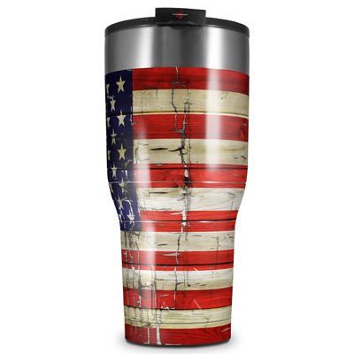 WraptorSkinz Skin Wrap compatible with 2017 and newer RTIC Tumblers 30oz Painted Faded and Cracked USA American Flag (TUMBLER NOT INCLUDED)