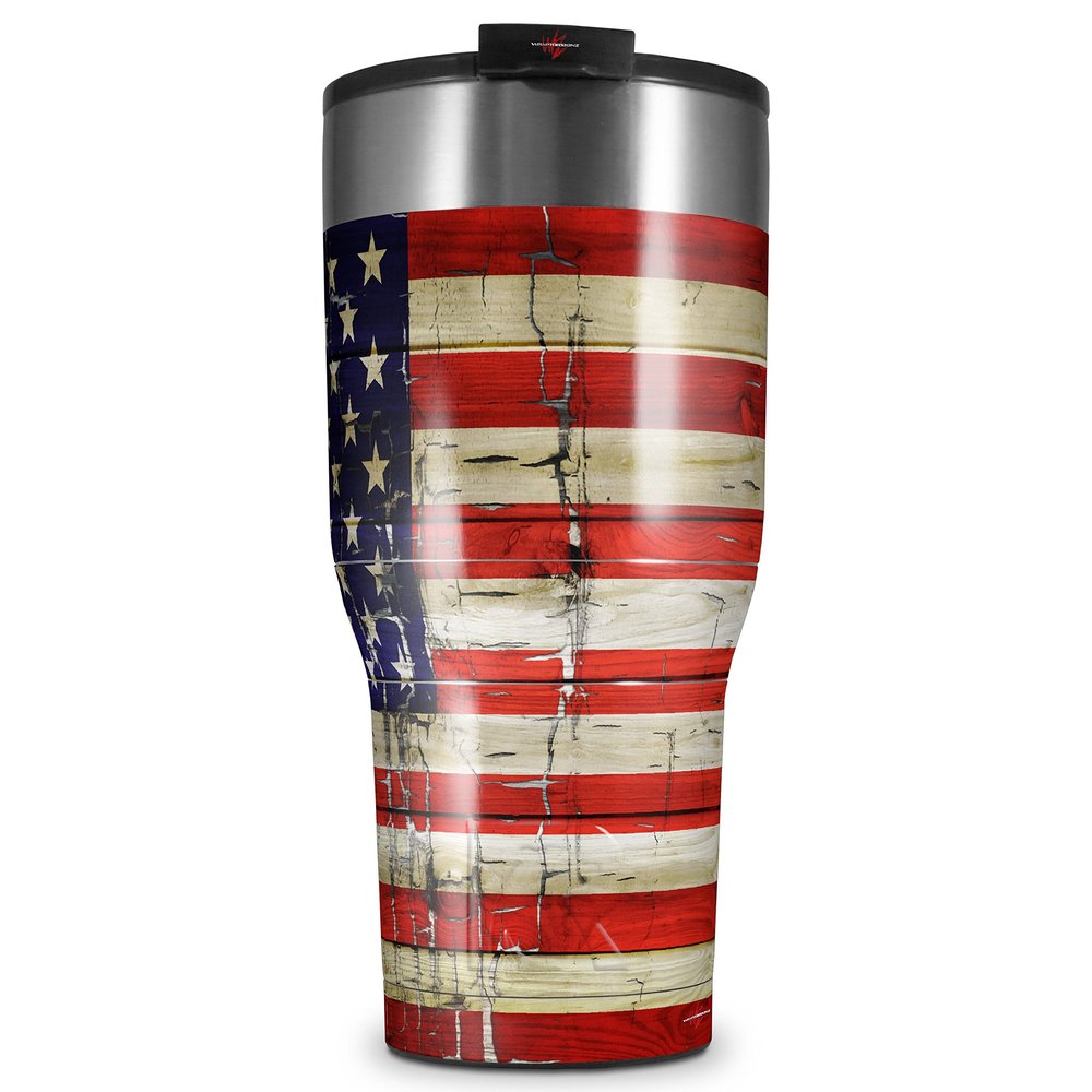 WraptorSkinz Skin Wrap compatible with 2017 and newer RTIC Tumblers 30oz Painted Faded and Cracked USA American Flag (TUMBLER NOT INCLUDED)