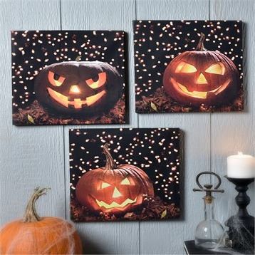 Set of 3 LED Halloween Pumpkin Prints