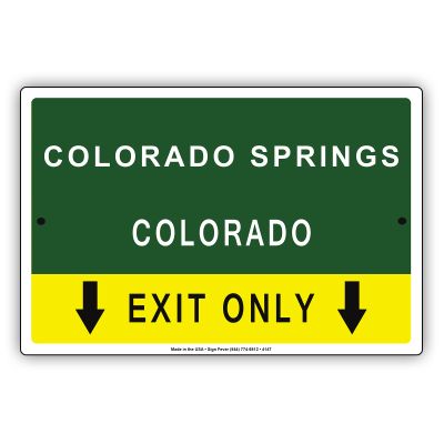 Colorado Springs Colorado Exit Only With Pointer Arrow Direction Way Road Signs Alert Caution Warning Aluminum Metal Tin 12"x18" Sign Plate