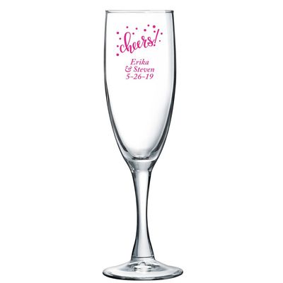 Personalized Color Printed Champagne Flute - Cheers - Fuchsia - 24 pack