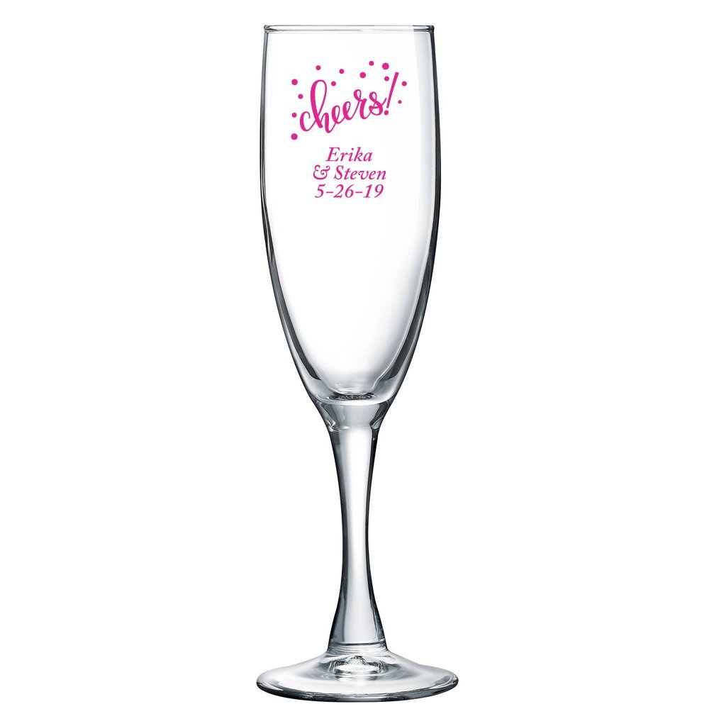 Personalized Color Printed Champagne Flute - Cheers - Fuchsia - 24 pack