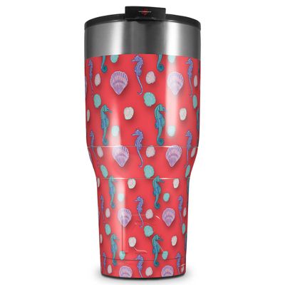 WraptorSkinz Skin Wrap compatible with 2017 and newer RTIC Tumblers 30oz Seahorses and Shells Coral (TUMBLER NOT INCLUDED)