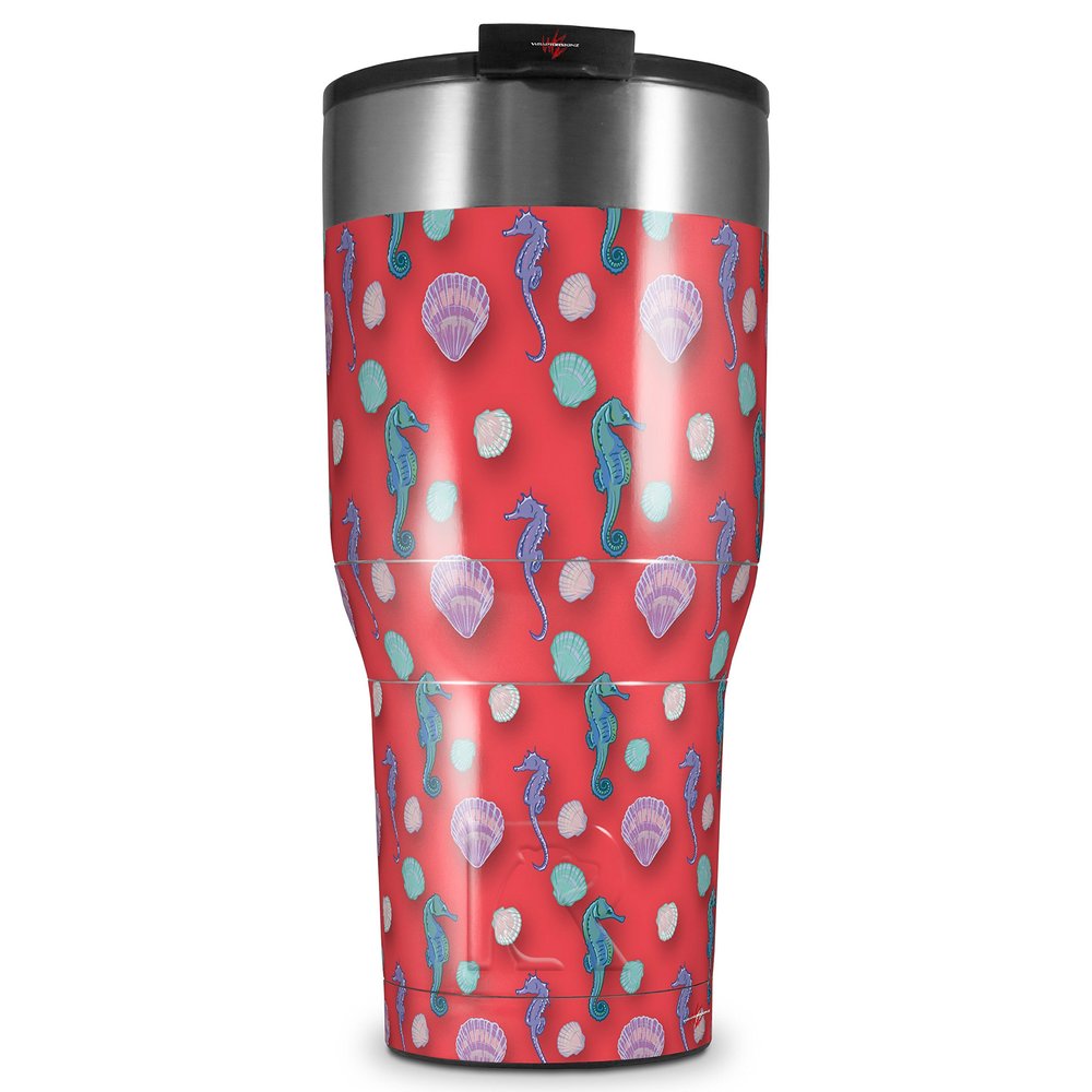 WraptorSkinz Skin Wrap compatible with 2017 and newer RTIC Tumblers 30oz Seahorses and Shells Coral (TUMBLER NOT INCLUDED)