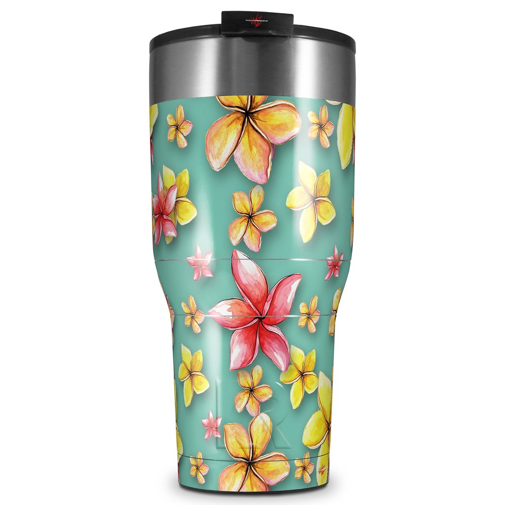 WraptorSkinz Skin Wrap compatible with 2017 and newer RTIC Tumblers 30oz Beach Flowers Seafoam Green (TUMBLER NOT INCLUDED)