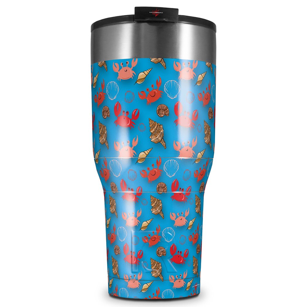 WraptorSkinz Skin Wrap compatible with 2017 and newer RTIC Tumblers 30oz Crabs and Shells Blue Medium (TUMBLER NOT INCLUDED)