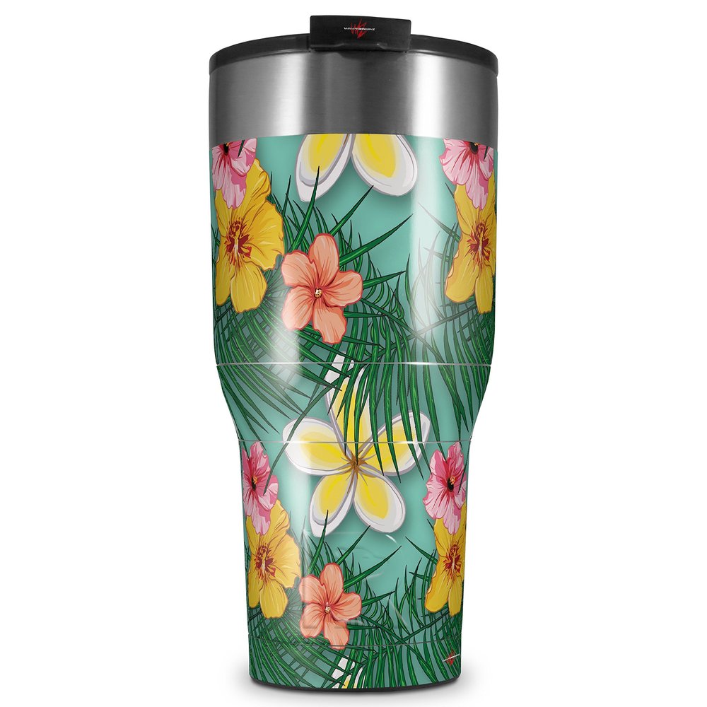 WraptorSkinz Skin Wrap compatible with 2017 and newer RTIC Tumblers 30oz Beach Flowers 02 Seafoam Green (TUMBLER NOT INCLUDED)