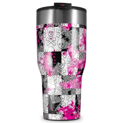 WraptorSkinz Skin Wrap compatible with 2017 and newer RTIC Tumblers 30oz Checker Skull Splatter Pink (TUMBLER NOT INCLUDED)
