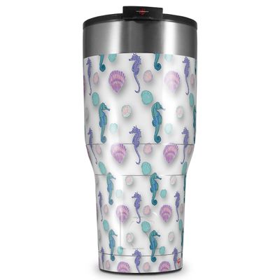 WraptorSkinz Skin Wrap compatible with 2017 and newer RTIC Tumblers 30oz Seahorses and Shells White (TUMBLER NOT INCLUDED)