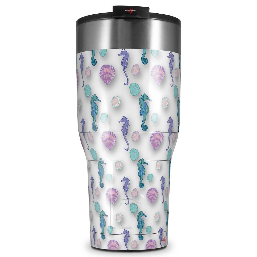 WraptorSkinz Skin Wrap compatible with 2017 and newer RTIC Tumblers 30oz Seahorses and Shells White (TUMBLER NOT INCLUDED)