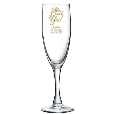 Personalized Color Printed Champagne Flute - She Said Yes - Gold - 24 pack
