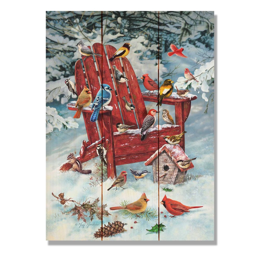 Wile E. Wood Giordano's Birds On Winter Chair Wood Wall Art, Tan