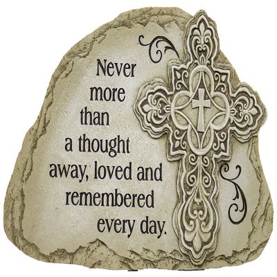 11 Inch Long Memorial Cross Polystone Garden Plaque (Never More)