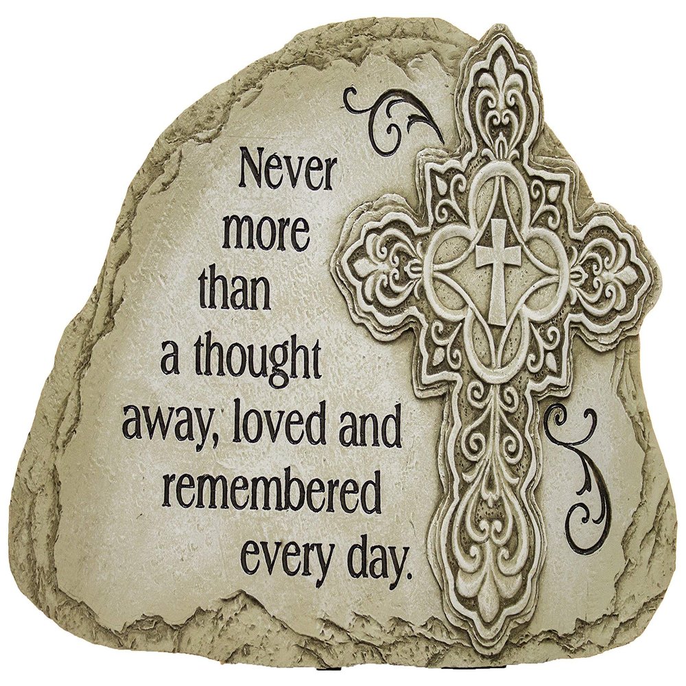 11 Inch Long Memorial Cross Polystone Garden Plaque (Never More)
