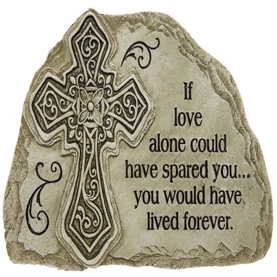 11 Inch Long Memorial Cross Polystone Garden Plaque (Love Alone)