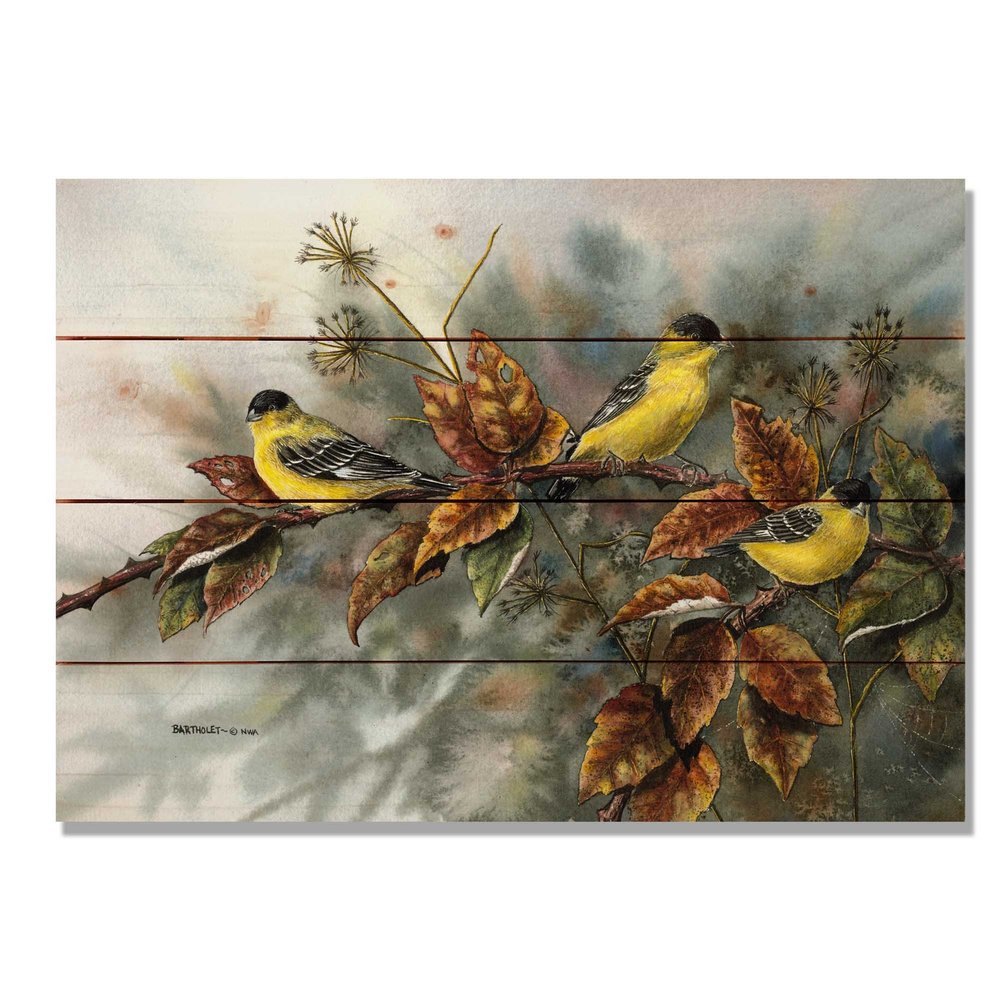 Wile E. Wood Bartholet's Gold Finches Wood Wall Art, Tan