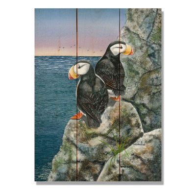 Wile E. Wood Bartholet's Horned Puffins Wood Wall Art, Tan