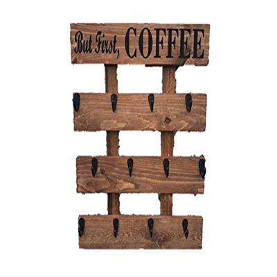 Rustic Wood Coffee Cup Rack your Color Choice 12 Mug Hooks Wall Mounted Mug Storage But First Coffee