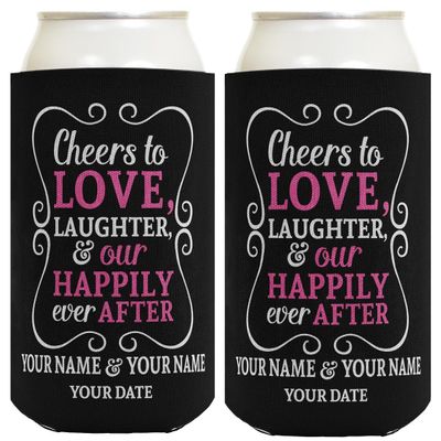 Personalized Gifts Personalized Wedding Coolie Cheers to Love Custom Names & Date Custom Wedding Favors 2-Pack Personalized Can Coolie Drink Coolers Black