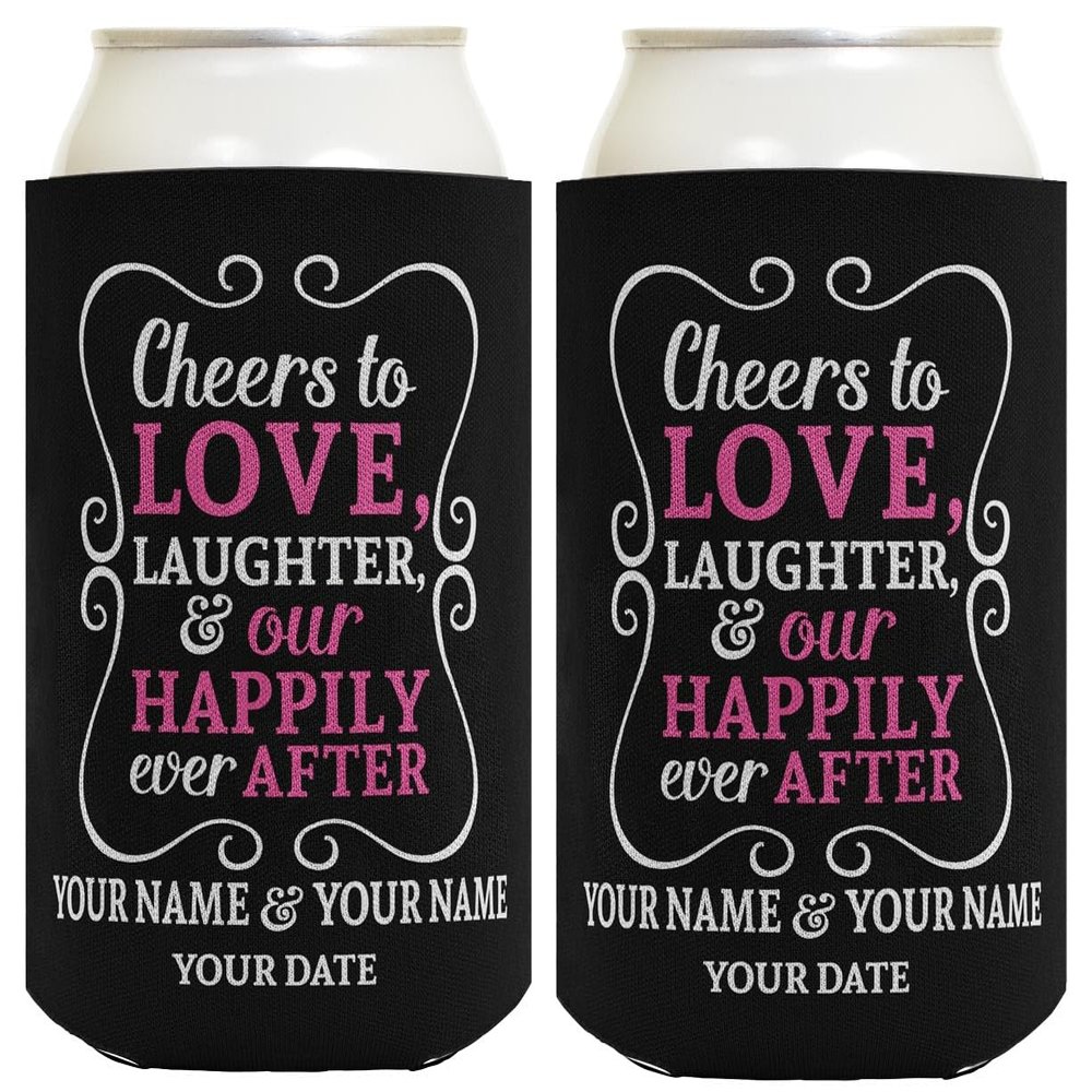 Personalized Gifts Personalized Wedding Coolie Cheers to Love Custom Names & Date Custom Wedding Favors 2-Pack Personalized Can Coolie Drink Coolers Black