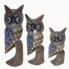 WorldBazzar Hand Carved Wood Family of 3 Blue and Gray Owls Decor Sculptures Design view 1