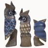 WorldBazzar Hand Carved Wood Family of 3 Blue and Gray Owls Decor Sculptures Design view 2
