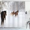 Ambesonne Winter Shower Curtain, Horses in The Snow Playing Having Fun in The Forest Seasonal Animal Photography, Cloth Fabric Bathroom Decor Set with Hooks, 69" W x 70" L, Brown White view 1