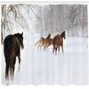 Ambesonne Winter Shower Curtain, Horses in The Snow Playing Having Fun in The Forest Seasonal Animal Photography, Cloth Fabric Bathroom Decor Set with Hooks, 69" W x 70" L, Brown White view 2