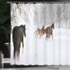 Ambesonne Winter Shower Curtain, Horses in The Snow Playing Having Fun in The Forest Seasonal Animal Photography, Cloth Fabric Bathroom Decor Set with Hooks, 69" W x 70" L, Brown White view 3