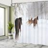 Ambesonne Winter Shower Curtain, Horses in The Snow Playing Having Fun in The Forest Seasonal Animal Photography, Cloth Fabric Bathroom Decor Set with Hooks, 69" W x 70" L, Brown White view 4