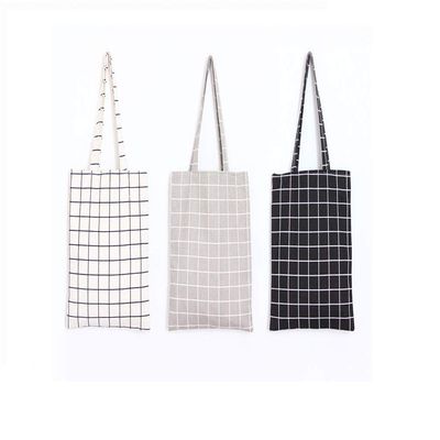 Chezi Plaid Cotton Canvas Tote Shopping Bag (white/zip)