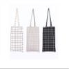 Chezi Plaid Cotton Canvas Tote Shopping Bag (white/zip) view 1