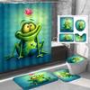 Amagical 4 Pieces Cute Frog and Lotus Flower Shower Curtain Set Bathroom Mats Set, Non-Slip Rug Carpet Toilet Cover Shower Curtain view 1