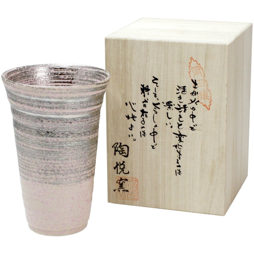 Beer Glass: Arita Ware, Miyabi Brushed, Anti-Shaped Beer in Wooden Box (Large, Silver, 13.5 fl oz (400 cc), Japanese Cup Porcelain/Size: 3.7 x 5.5 inches (9.3 x 14 cm), No: 753032