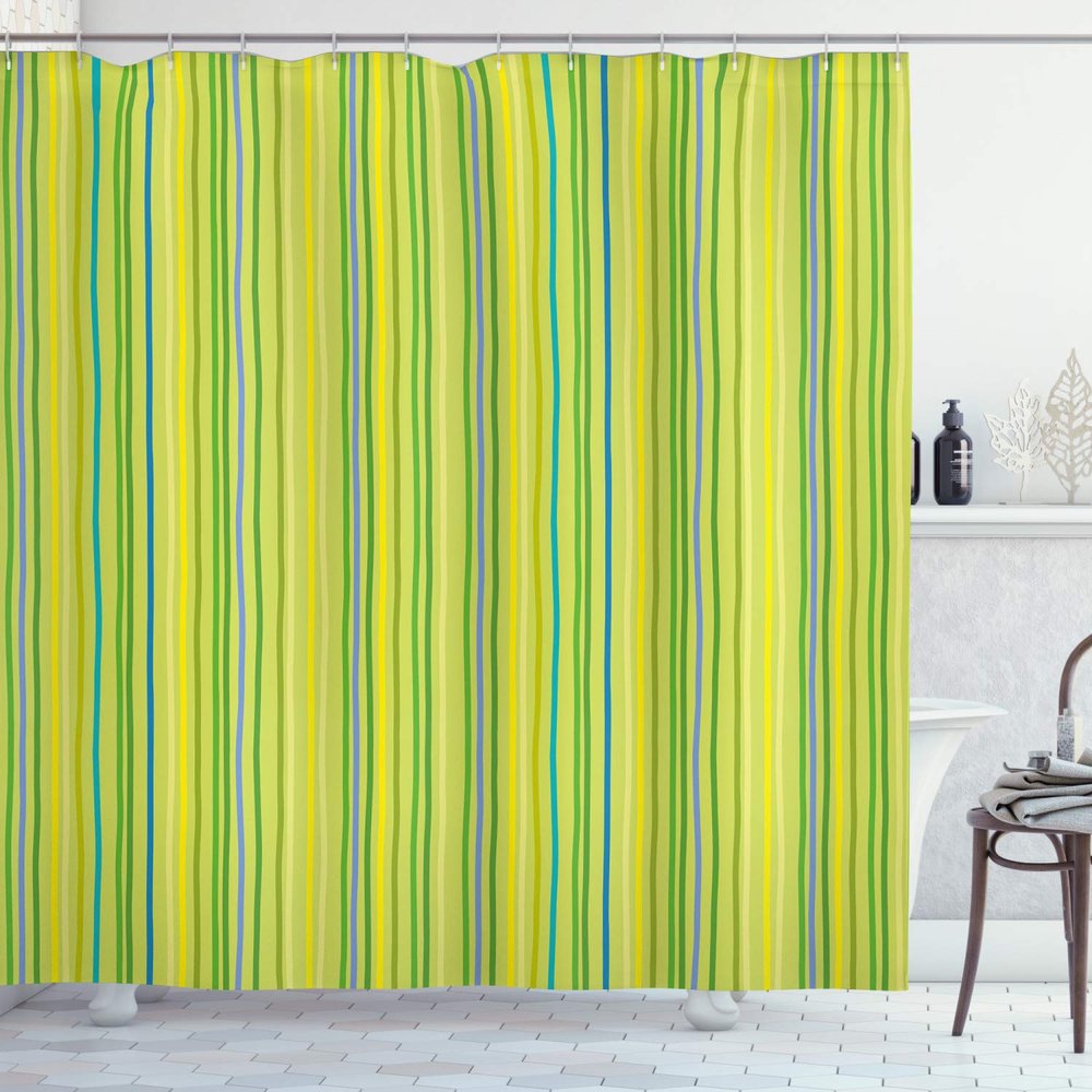 Ambesonne Lime Green Shower Curtain, Pastel Toned Vertical Bands Striped Lines Geometric Soft Print, Cloth Fabric Bathroom Decor Set with Hooks, 69" W x 70" L, Pale Green Yellow
