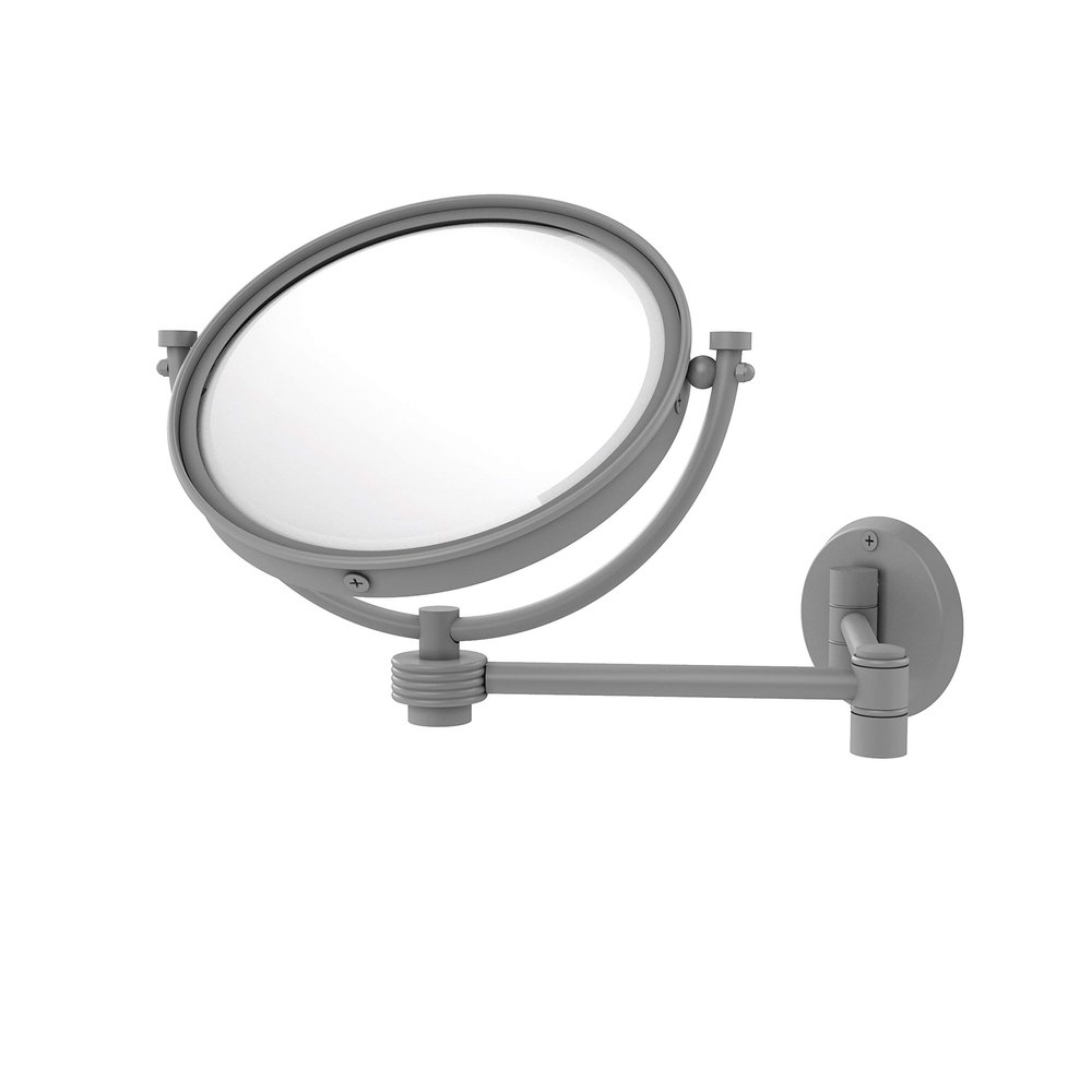 Allied Brass WM-6G/2X 8 Inch Wall Mounted Extending 2X Magnification with Groovy Accent Make-Up Mirror, Matte Gray
