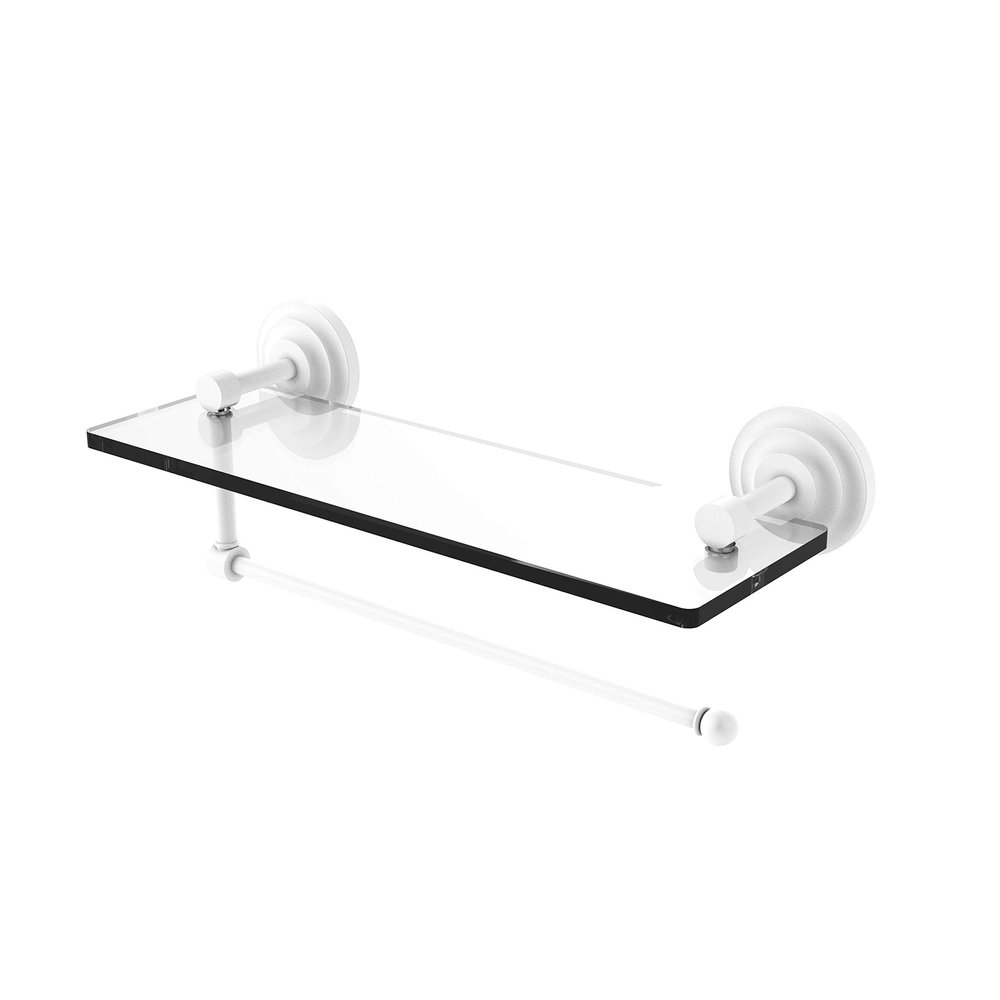 Allied Brass Prestige Que 16 Inch Glass Shelf Paper Towel Holder, Matte White