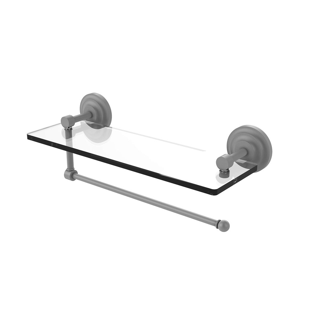 Allied Brass Prestige Que 16 Inch Glass Shelf Paper Towel Holder, Matte Gray