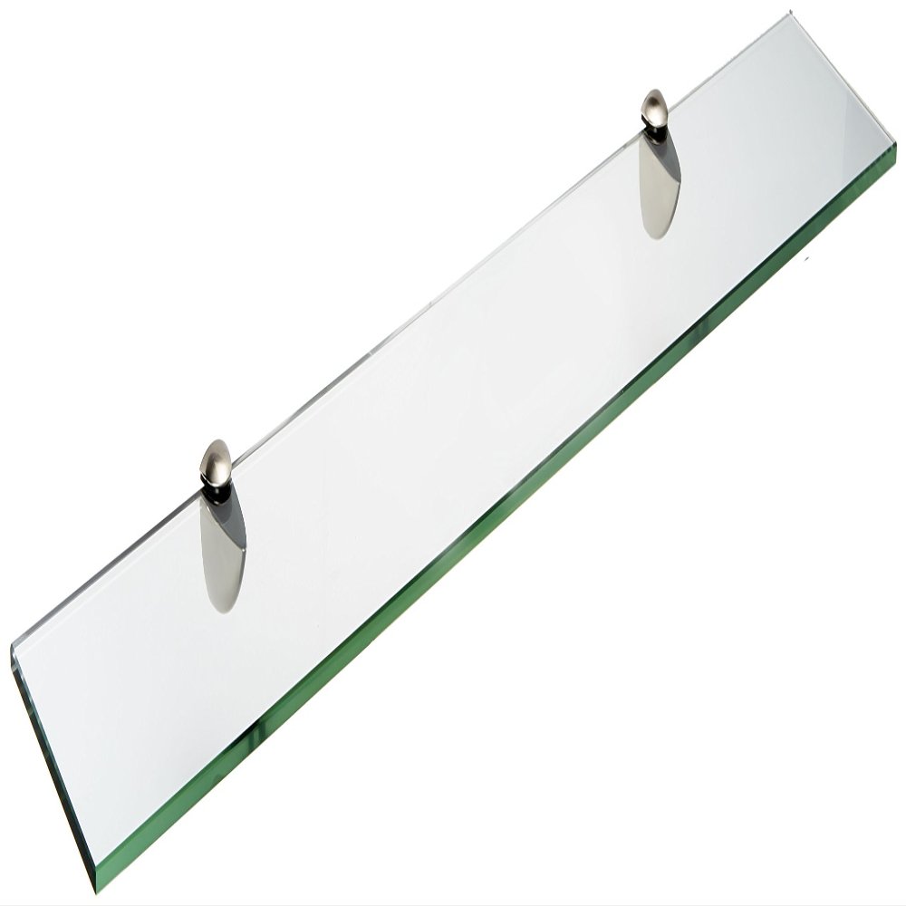 Spancraft Glass P-4.75x18-Brushed Steel Peacock Glass Shelf, Brushed Steel, 4.75" x 18"