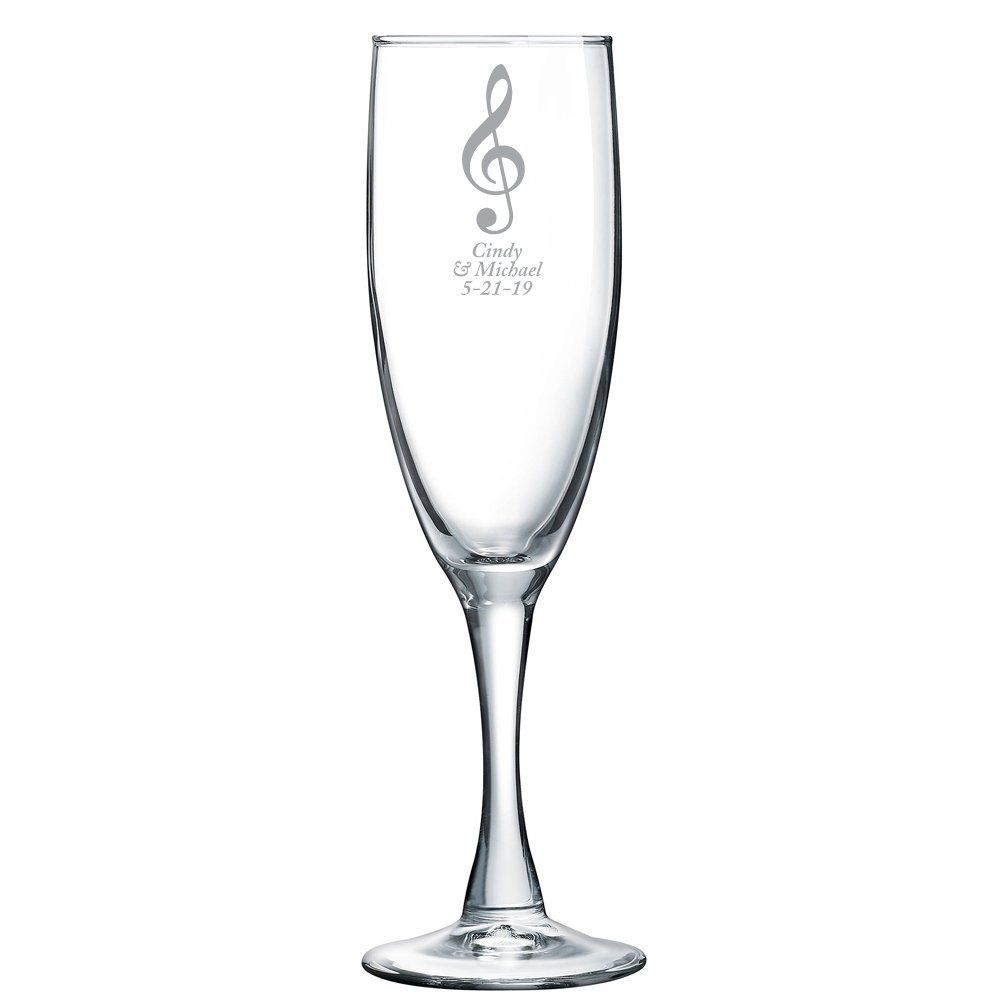 Personalized Color Printed Champagne Flute - Musical Note - Silver - 24 pack