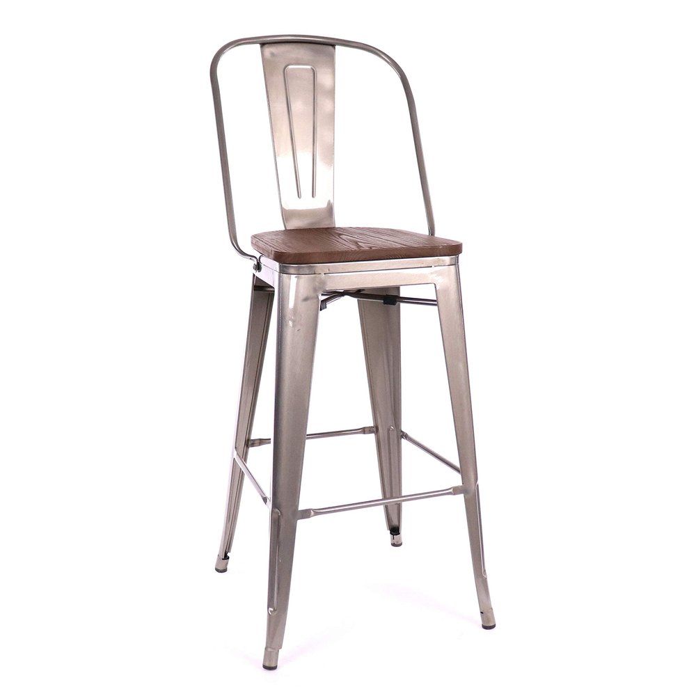 Design Lab MN Dreux High Back Bar Chair, Set of 4, Gunmetal, Dark Elm