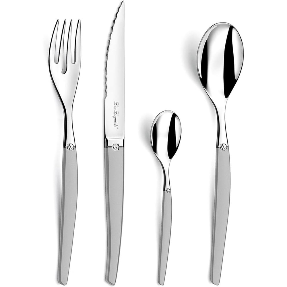 Amefa Silverware Set - 24-Piece, Satin Finish Rustic Stainless Steel Flatware - Cutlery & Utensils for Kitchen & Dining Table
