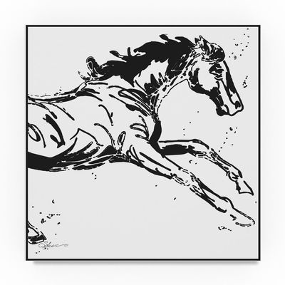 Black Scribble Horse by Sher Sester, 18x18-Inch Canvas Wall Art
