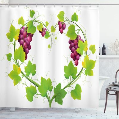 Lunarable Vine Shower Curtain, Heart Shaped Out of Grapevine Love Nature Themed Digital Art Botany Elements Print, Cloth Fabric Bathroom Decor Set with Hooks, 69" W x 70" L, Fuchsia Green