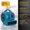 XPOWER P-80A Mini Mighty 138 W 600 CFM Centrifugal Air Mover, Carpet Dryer, Floor Fan, Blower, Stackable, Daisy Chain, for Water Damage Restoration, Janitorial, Plumbing, Home Use view 2