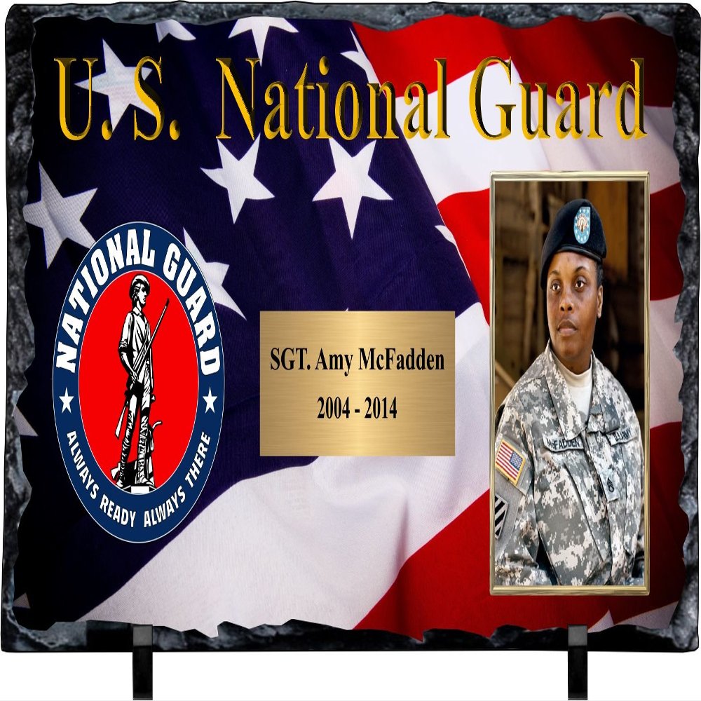 Personalized National Guard Slate Stone Plaque with Photograph & Engraving.