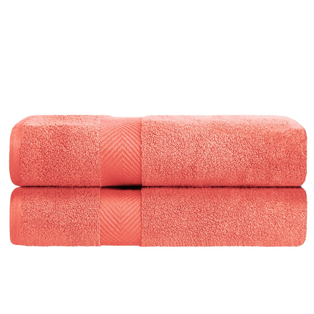 BLUENILEMILLS Zero-Twist Towel Collection, Luxurious Cotton Oversized Bath Sheet Towel, 34" x 68", 2-Pieces, Absorbent and Fast-Drying, Solid, Coral