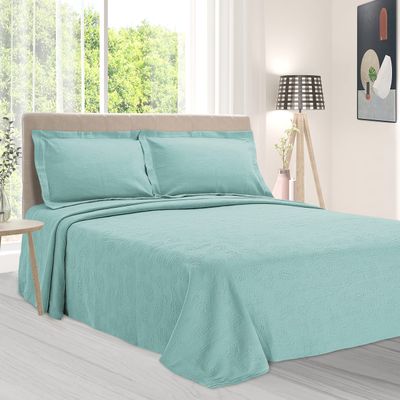 BNM Oversized Paisley Matelasse Cotton Bedspread, Jacquard Weave, Soft and Breathable, All-Season, Cozy and Lightweight, Perfect for Master or Guest Bedroom, Matching Pillow Shams, Aqua, Full