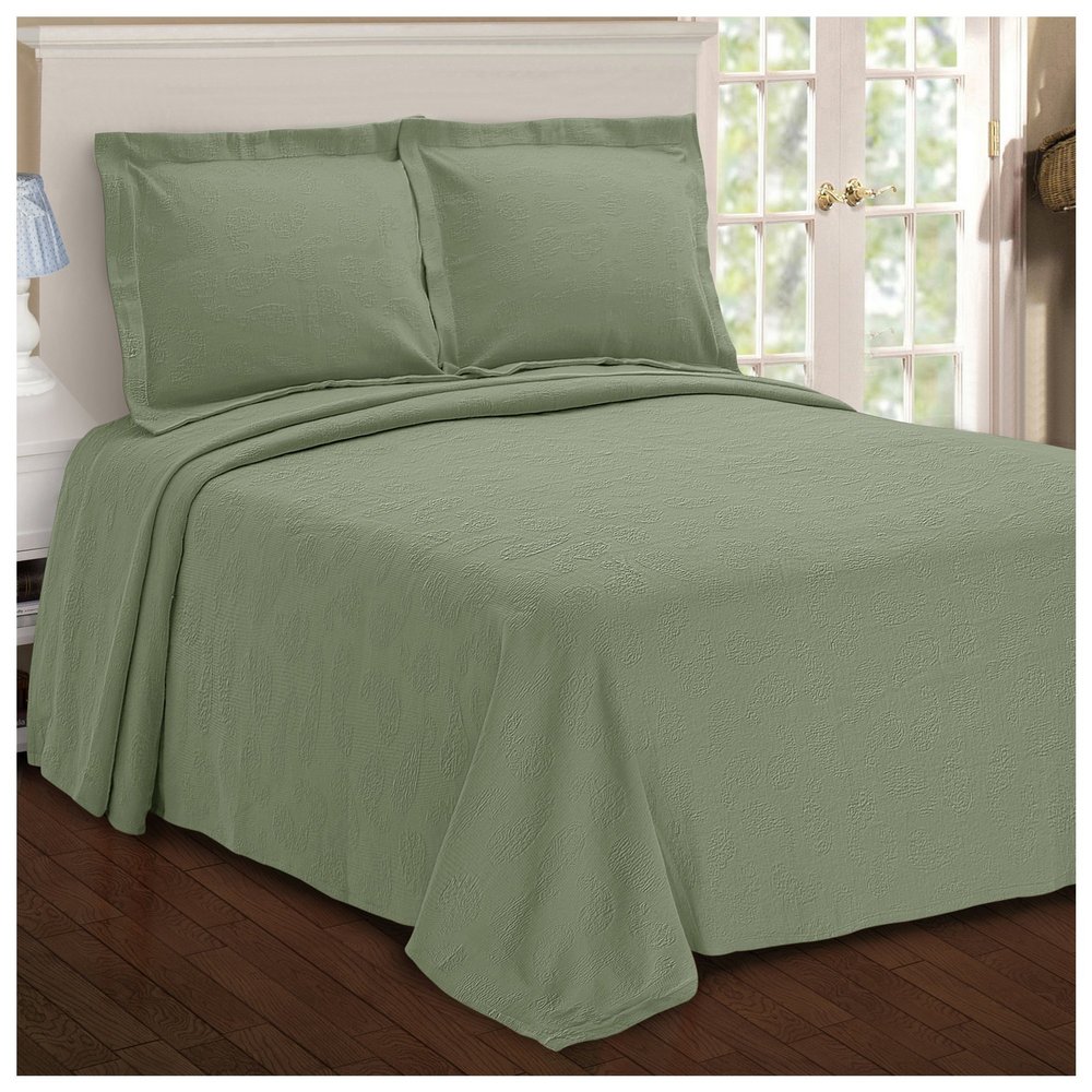 BNM Oversized Paisley Matelasse Cotton Bedspread, Jacquard Weave, Soft and Breathable, All-Season, Cozy and Lightweight, Perfect for Master or Guest Bedroom, Matching Pillow Shams, Sage, Queen